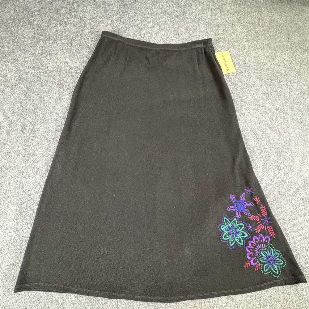 Choices Skirt Womens L Black Floral Embroidered Midi A-Line Boho Cottagecore NWT